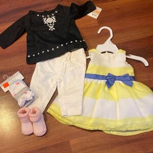 Newborn BUNDLE includes Carters Top NWT, 2 mittens, booties, and dress